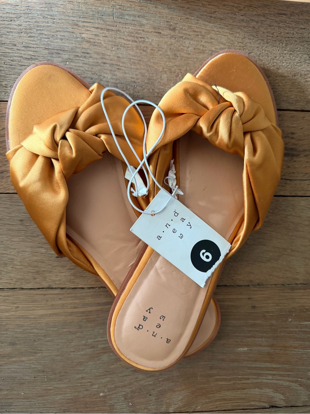 Women's Knot Satin Slip-On Sandals in Golden Mustard - Size 6